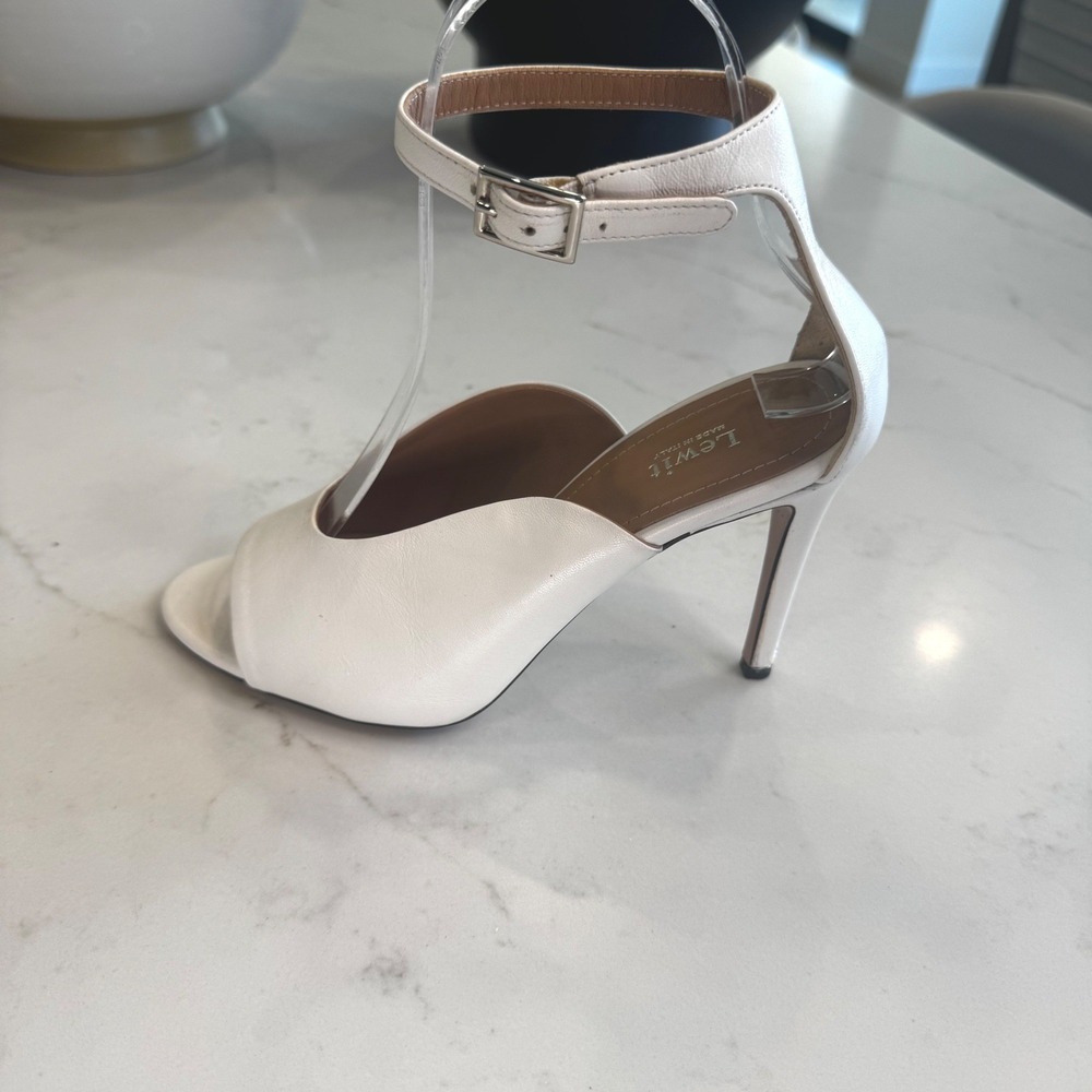 Lewit Women 5.5 EU 36 White Leather d'Orsay Ankle Strap Stiletto Heels Italy